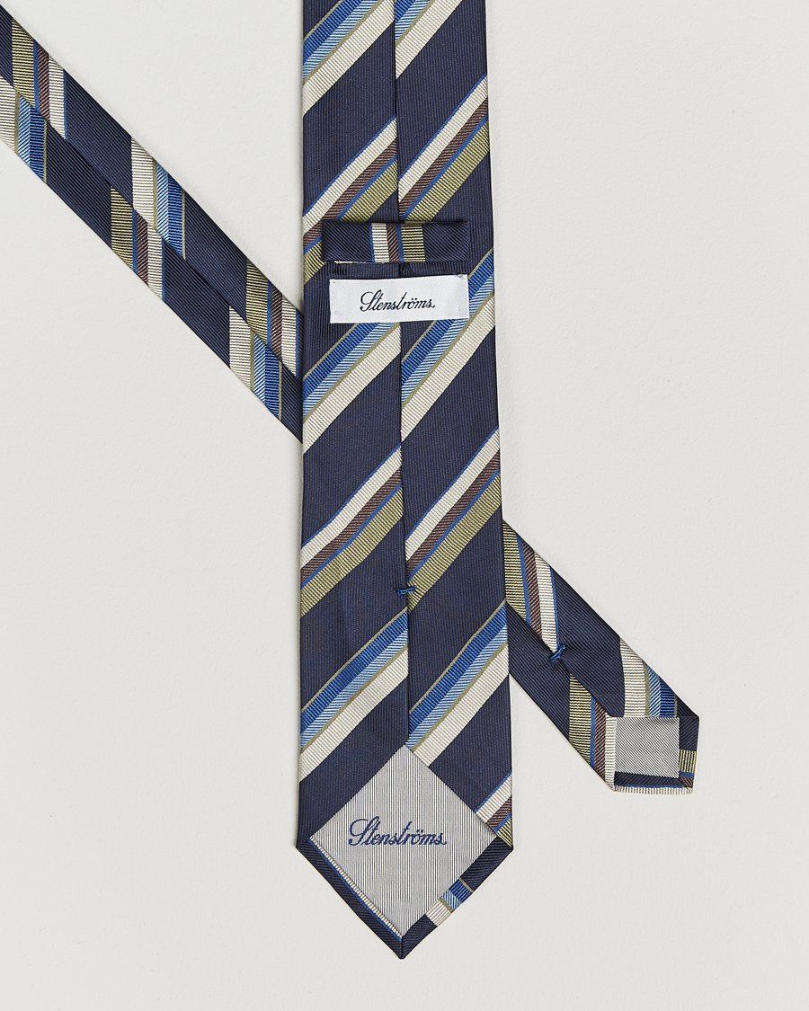 Herren | Stenströms Striped Silk Tie Navy | Stenströms | Striped Silk Tie Navy