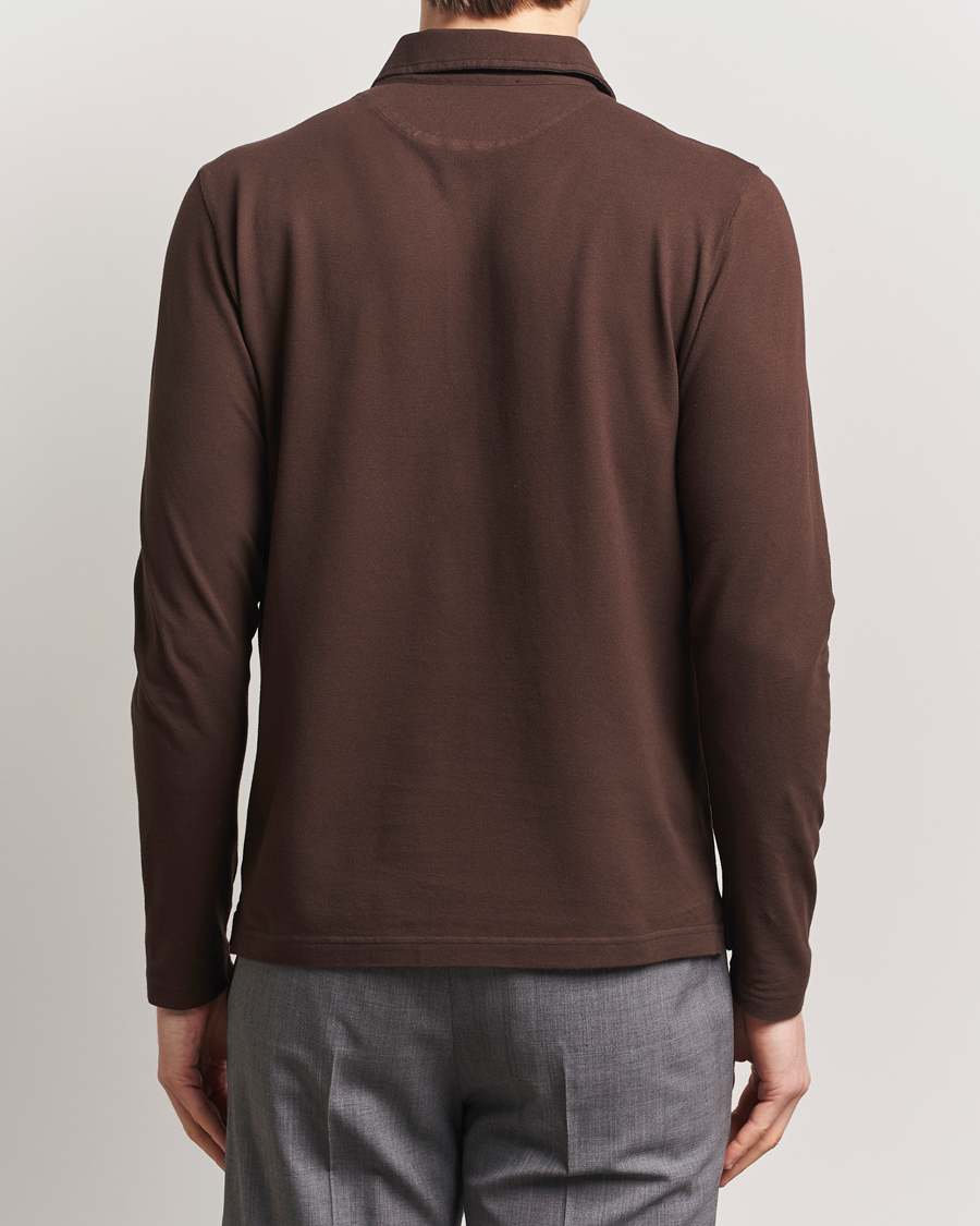 Herren | Pullover | Zanone | Soft Cotton Piquet Long Sleeve Polo Dark Brown
