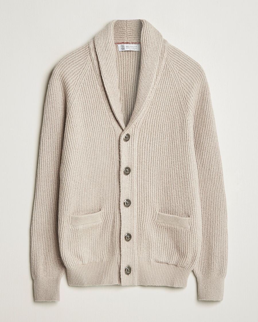 Herren | Pullover | Brunello Cucinelli | Heavy Rib Shawl Cardigan Beige