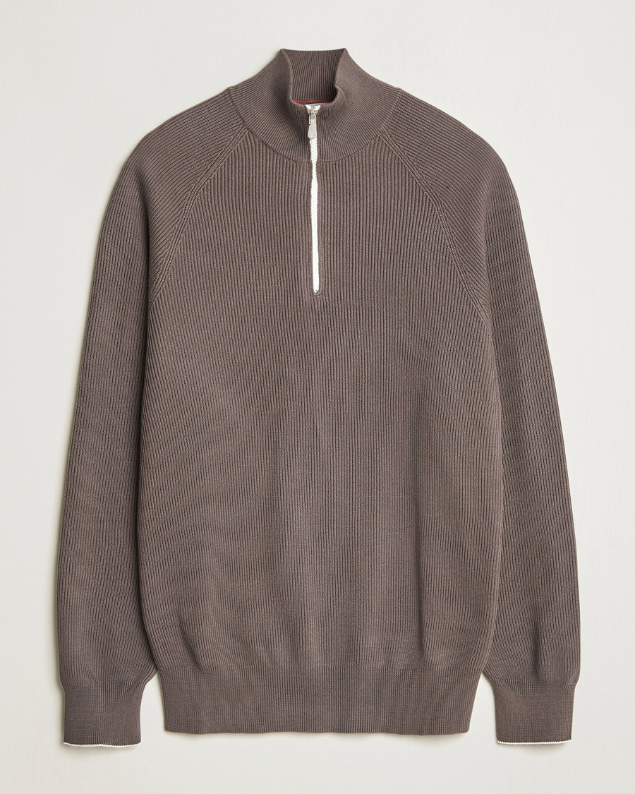 Herren | Pullover | Brunello Cucinelli | Cotton Rib Half Zip Dark Brown