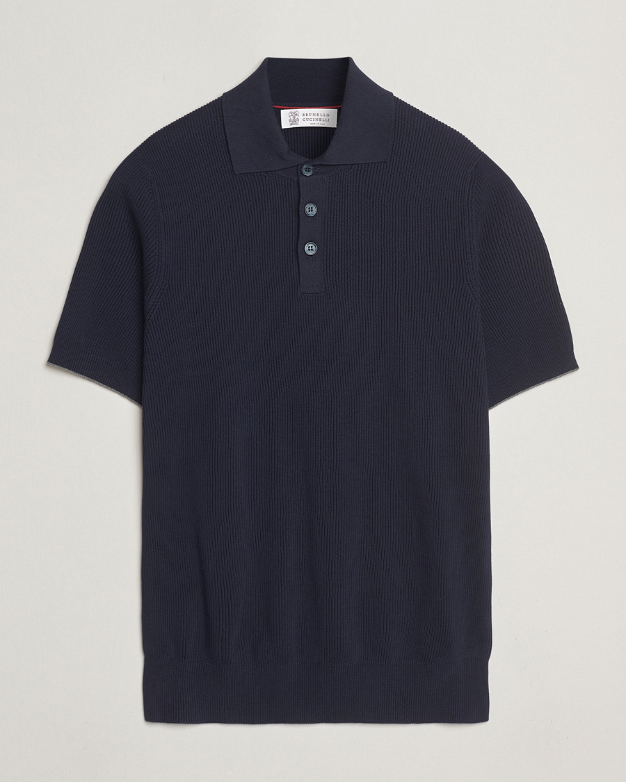 Herren | Poloshirts | Brunello Cucinelli | Cotton Rib Knitted Polo Navy