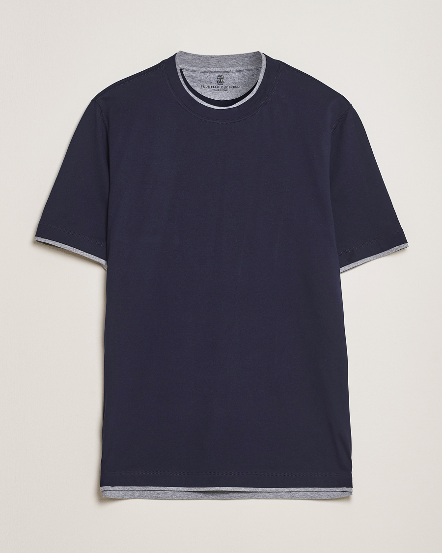 Herren | T-Shirts | Brunello Cucinelli | Short Sleeve Contrast T-Shirt Navy