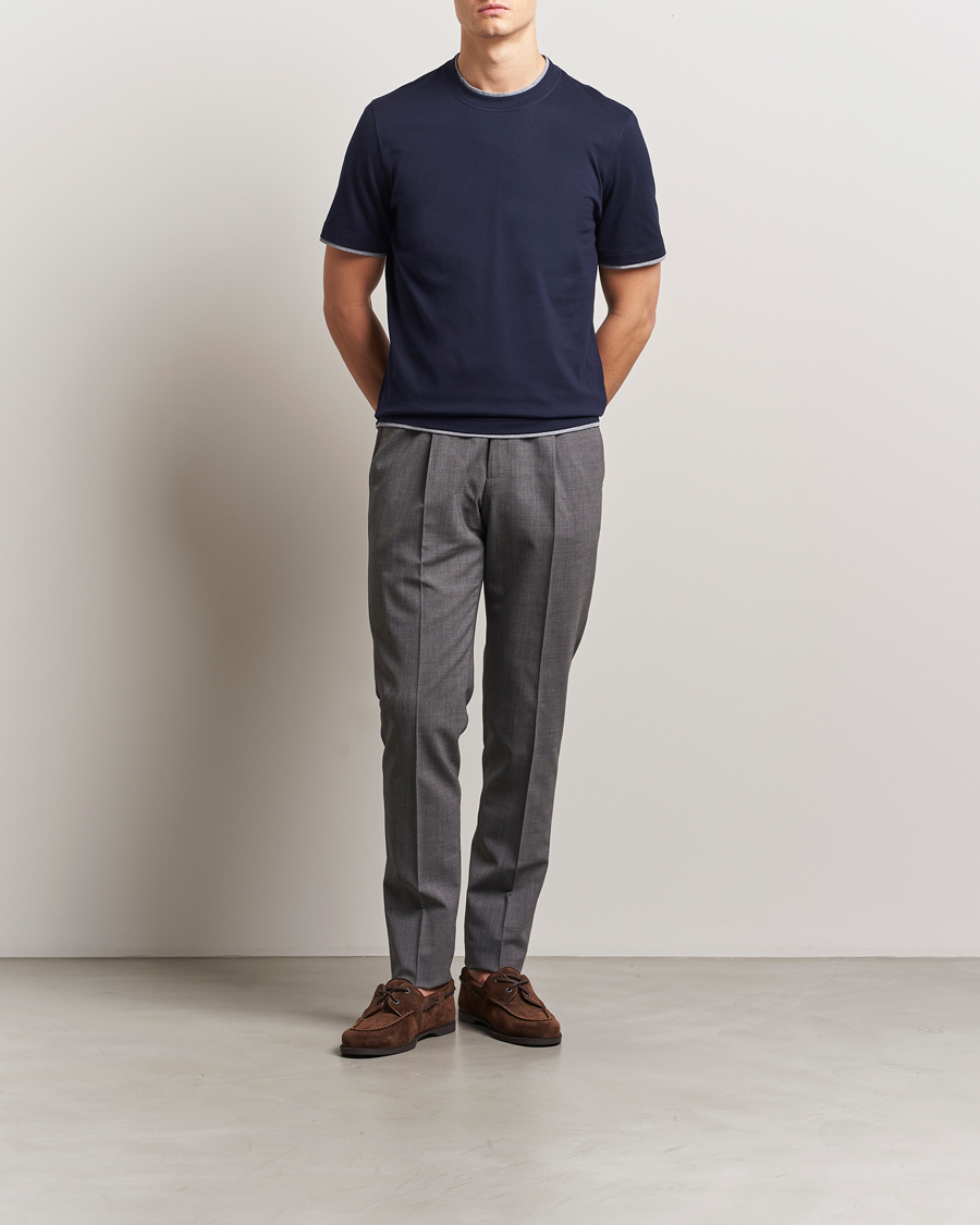 Herren | T-Shirts | Brunello Cucinelli | Short Sleeve Contrast T-Shirt Navy
