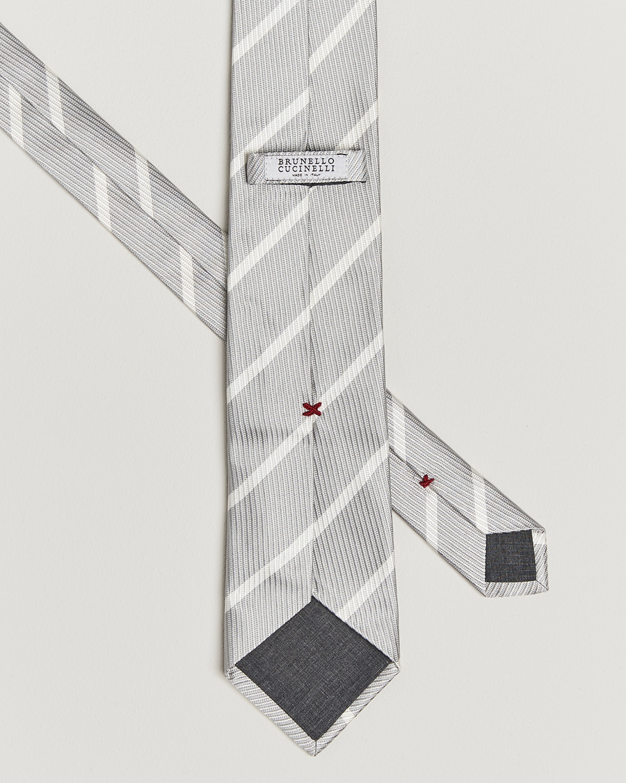 Herren | Brunello Cucinelli Regimental Stripe Silk Tie Light Grey | Brunello Cucinelli | Regimental Stripe Silk Tie Light Grey
