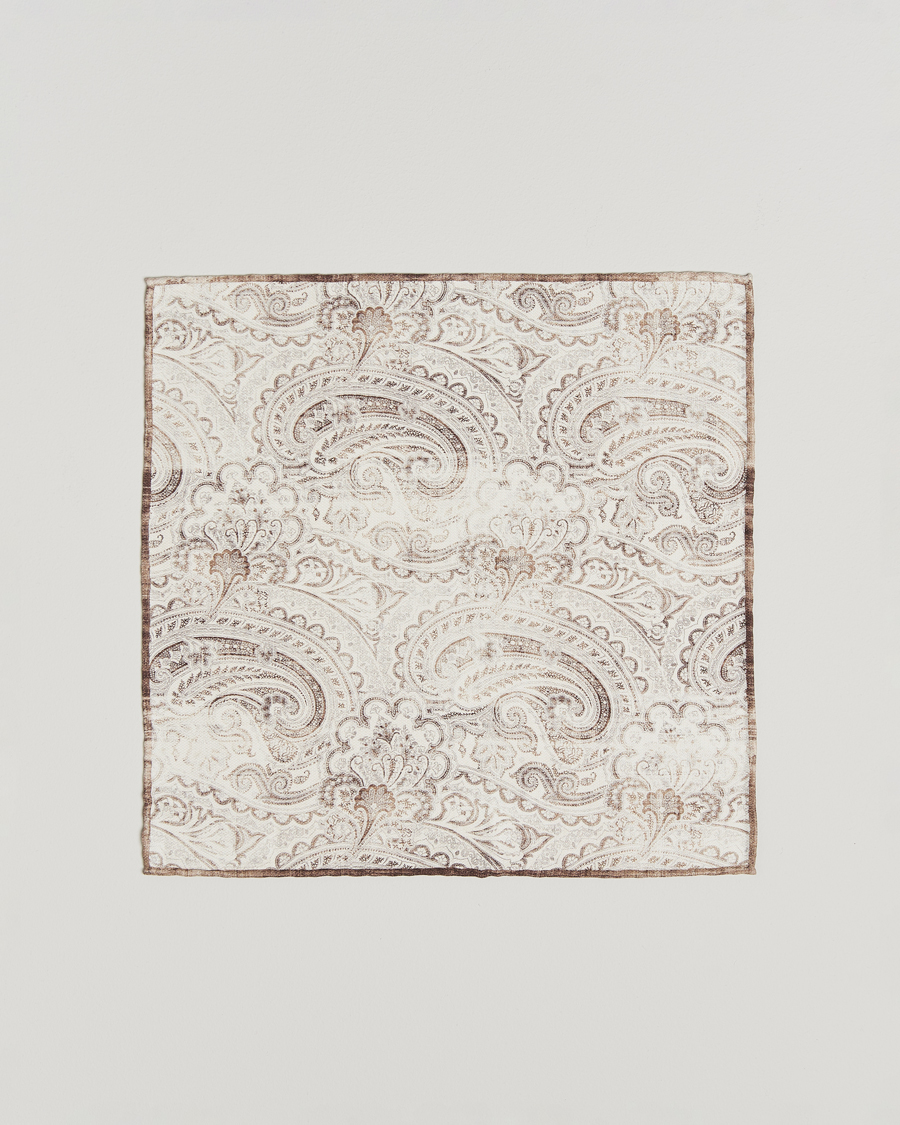 Herren | Brunello Cucinelli Paisley Silk Pocket Square White/Beige | Brunello Cucinelli | Paisley Silk Pocket Square White/Beige