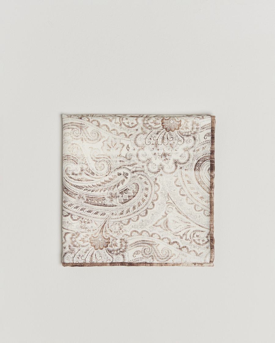 Herren | Brunello Cucinelli Paisley Silk Pocket Square White/Beige | Brunello Cucinelli | Paisley Silk Pocket Square White/Beige