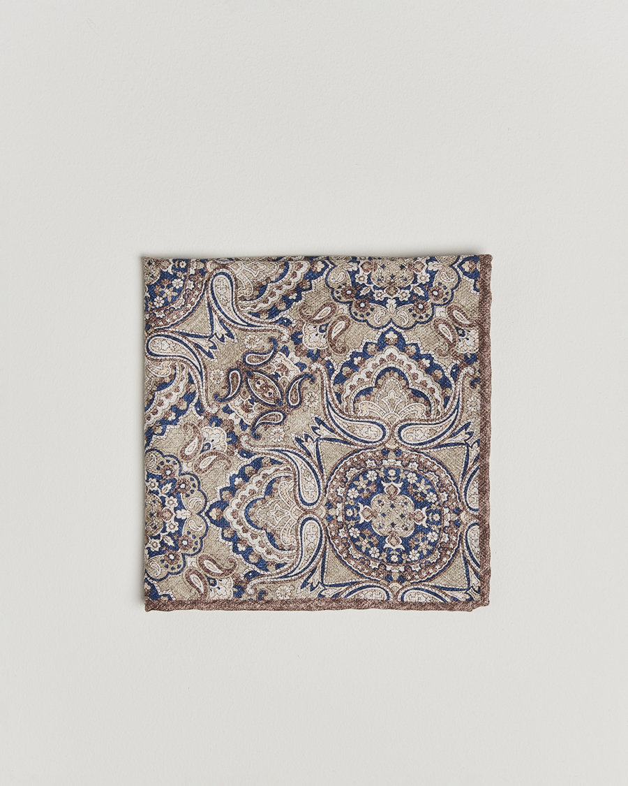 Herren | Brunello Cucinelli Paisley Silk Pocket Square Brown/Blue | Brunello Cucinelli | Paisley Silk Pocket Square Brown/Blue