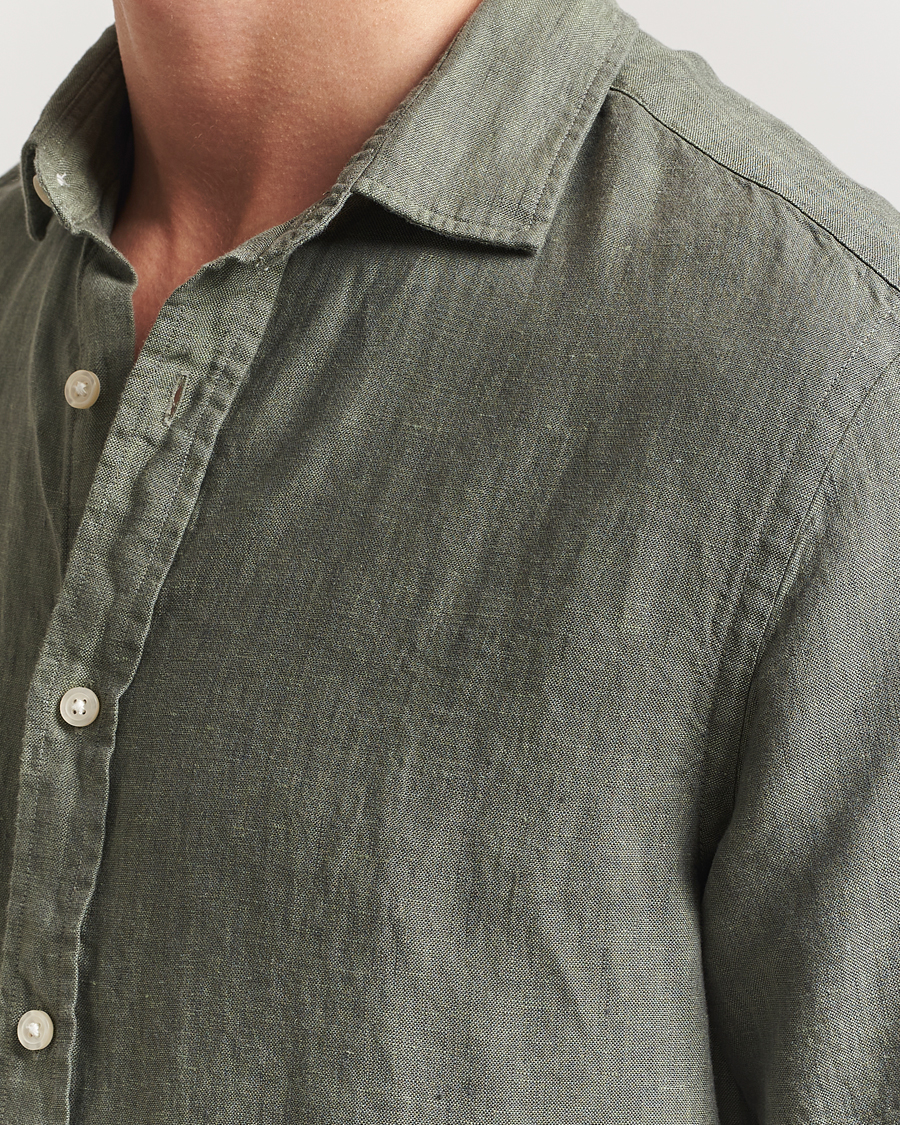 Herren | Hemden | Charles Tyrwhitt | Pure Linen Short Sleeve Slim Fit Shirt Olive