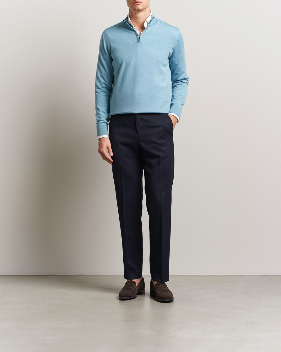 Herren | Pullover | Charles Tyrwhitt | Pure Merino Zip Neck Jumper Aqua Green