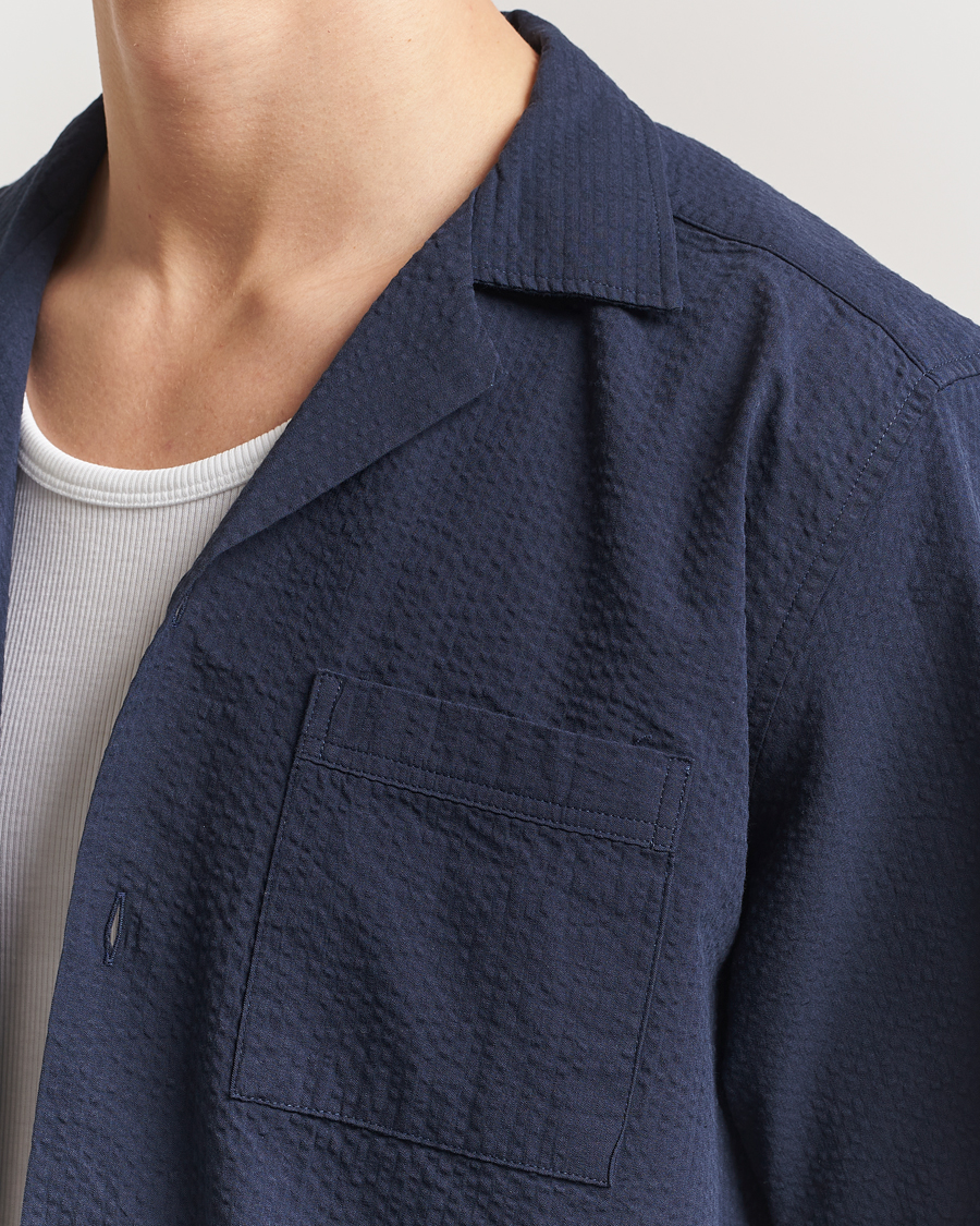 Herren | Hemden | Forét | Hush Short Sleeve Seersucker Shirt Navy