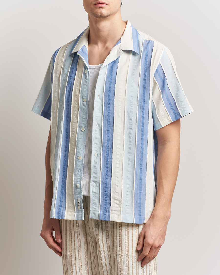 Herren | Hemden | Forét | Peer Jaquard Short Sleeve Shirt Blue