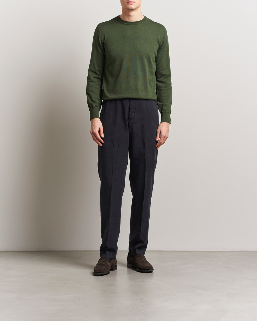 Herren | Pullover | Canali | Cotton Crew Neck Pullover Dark Green