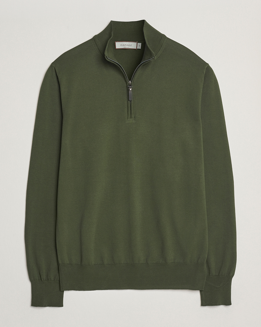Herren | Pullover | Canali | Cotton Half Zip Dark Green