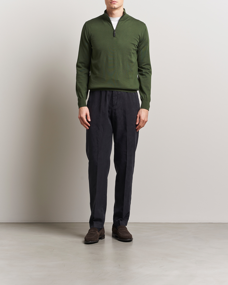 Herren | Pullover | Canali | Cotton Half Zip Dark Green