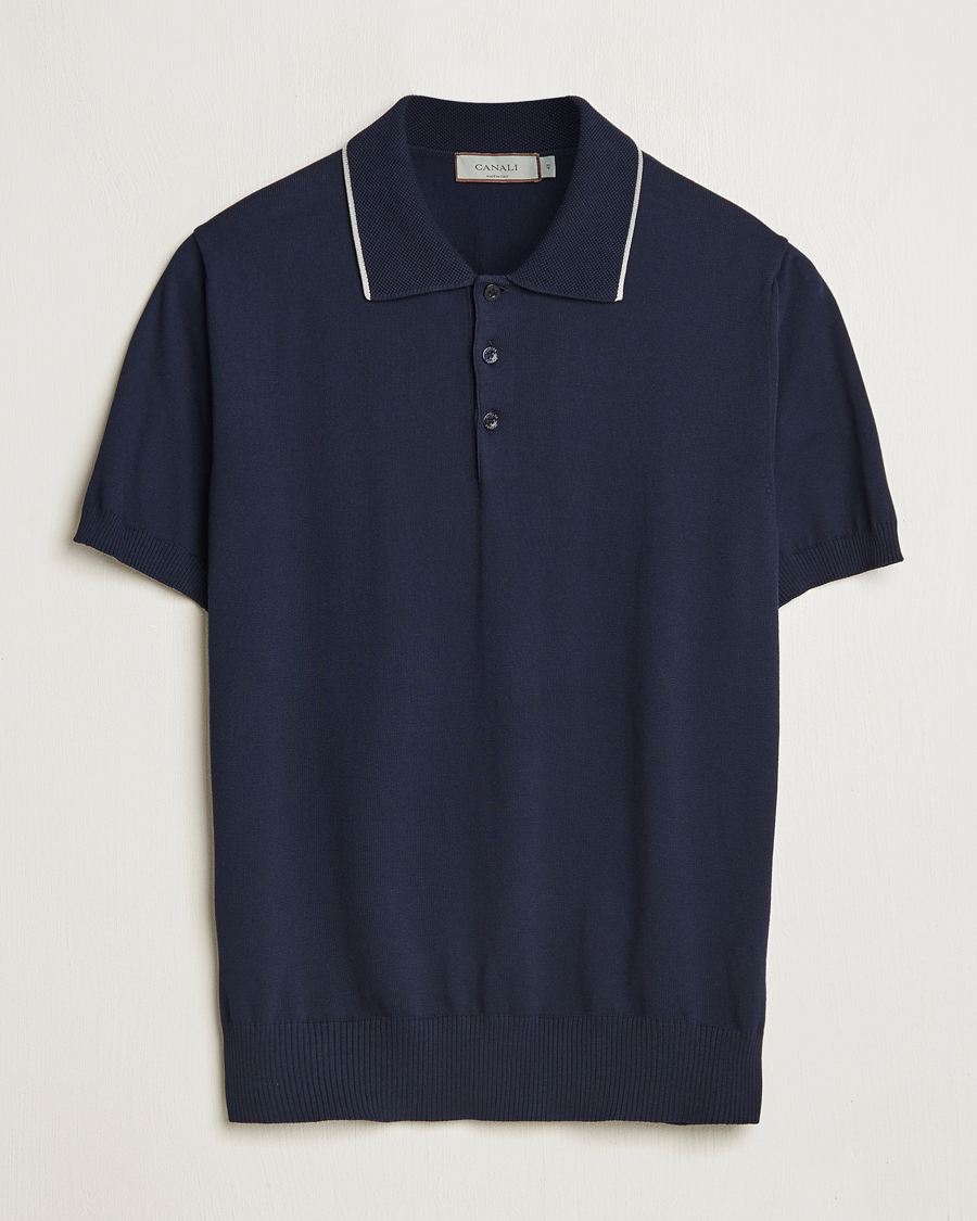 Herren | Poloshirts | Canali | Contrast Short Sleeve Polo Navy