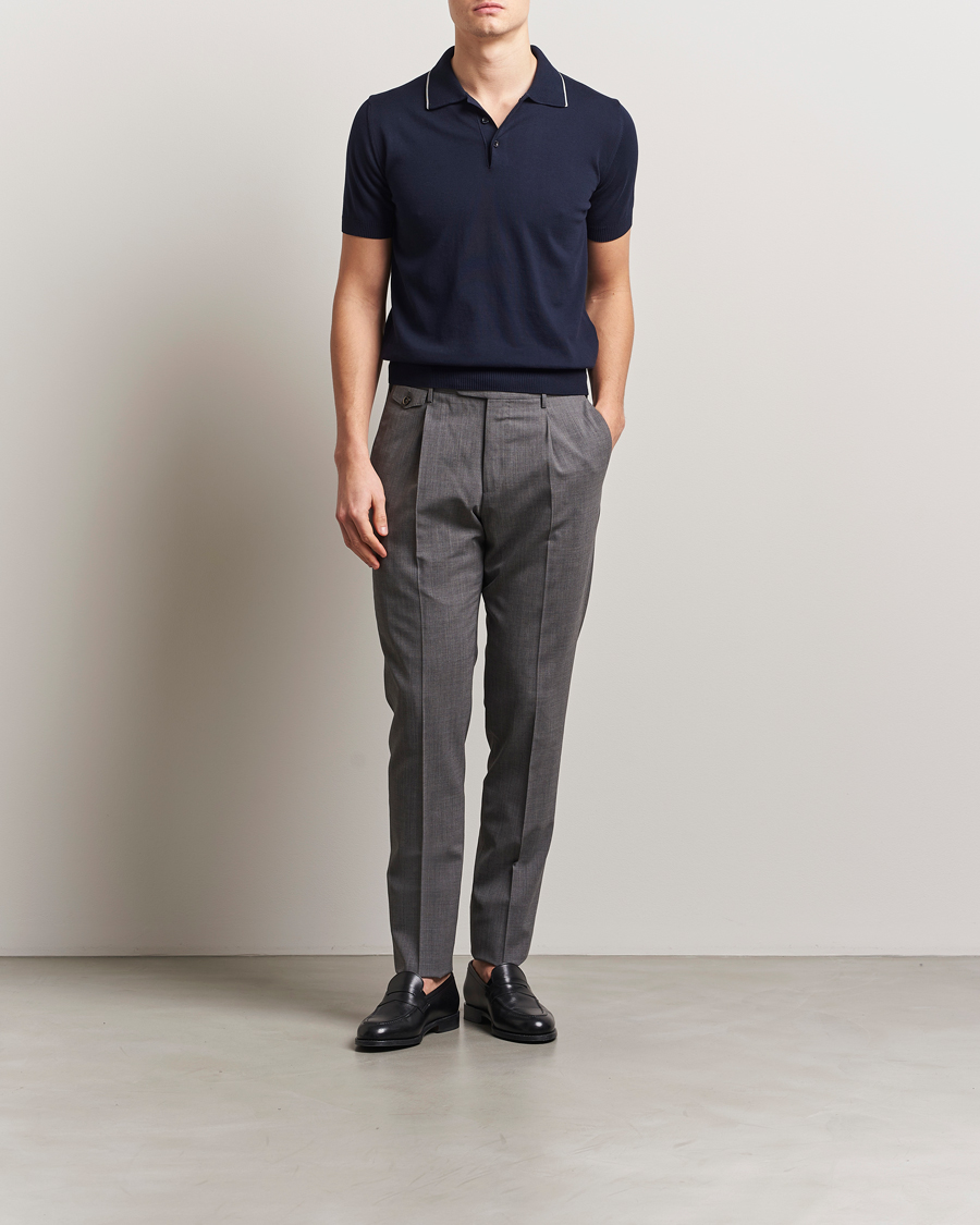 Herren | Poloshirts | Canali | Contrast Short Sleeve Polo Navy