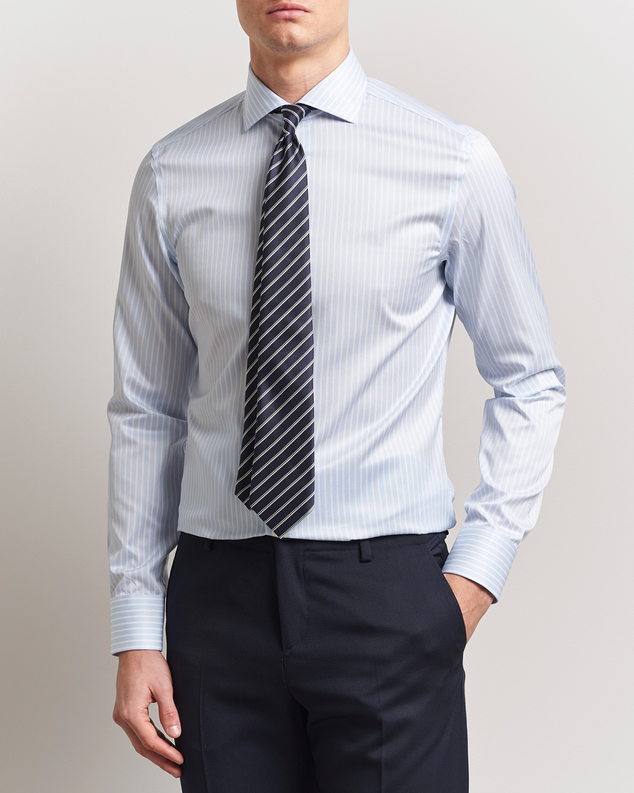 Herren | Hemden | Canali | Slim Fit Striped Cotton Shirt Light Blue