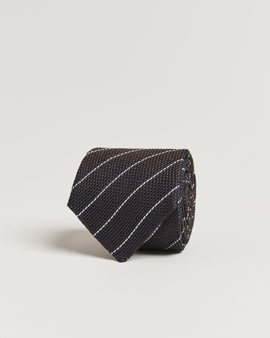 Herren | Canali Garza Regimental Stripe Silk Tie Dark Brown | Canali | Garza Regimental Stripe Silk Tie Dark Brown