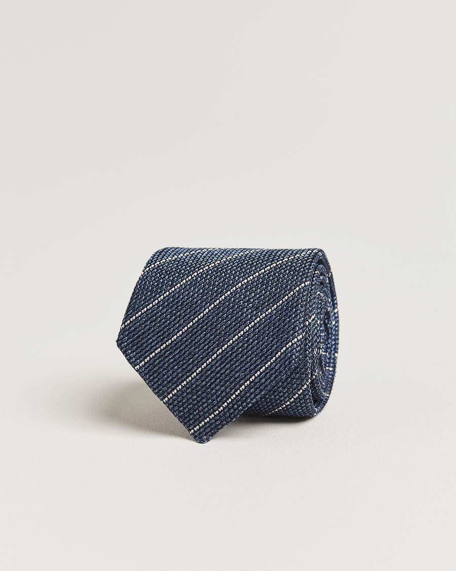 Herren | Canali Garza Regimental Stripe Silk Tie Dark Blue | Canali | Garza Regimental Stripe Silk Tie Dark Blue