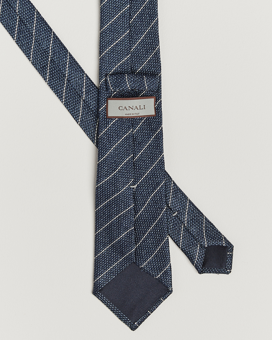 Herren | Canali Garza Regimental Stripe Silk Tie Dark Blue | Canali | Garza Regimental Stripe Silk Tie Dark Blue