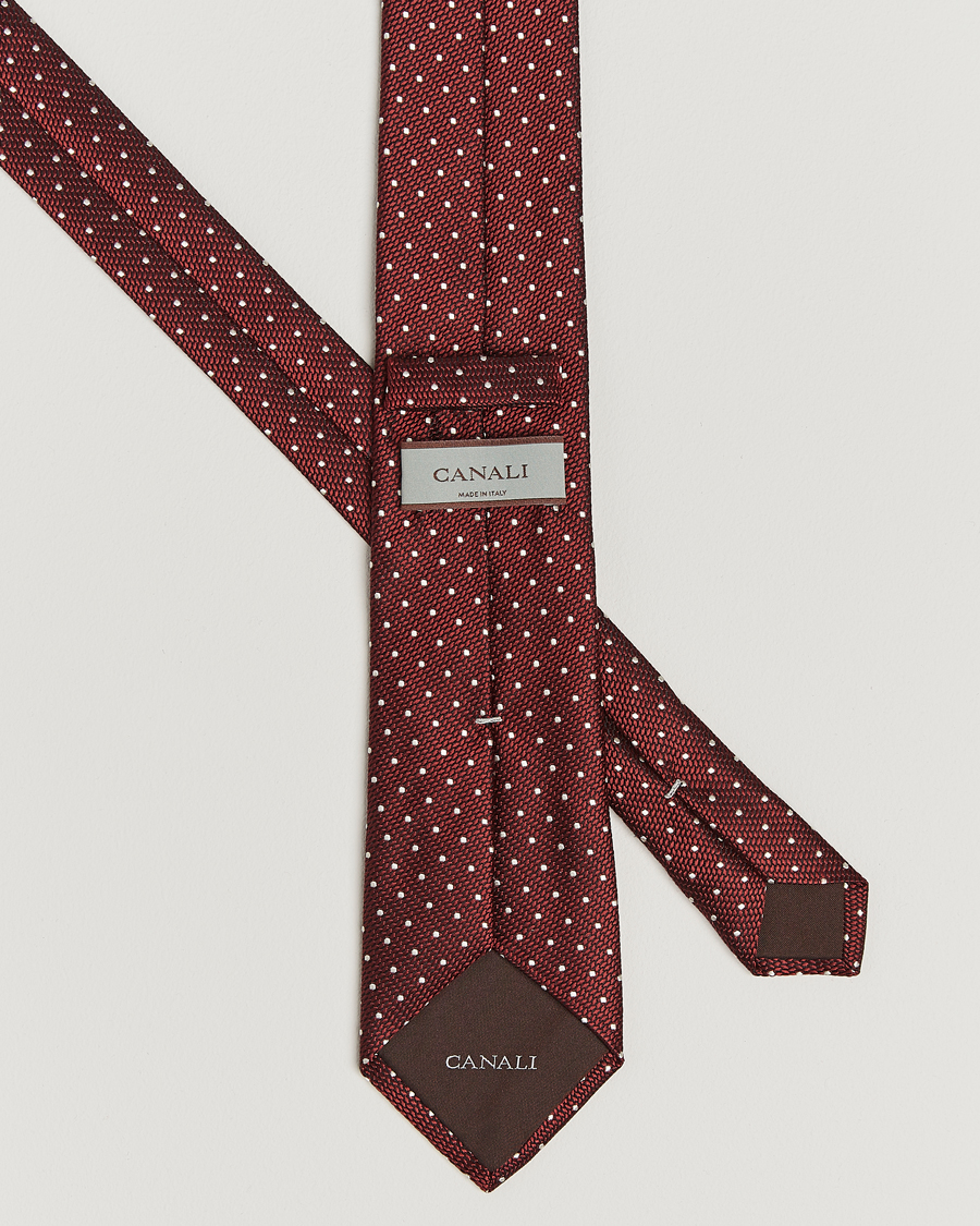 Herren | Canali Micro Dot Silk Tie Burgundy | Canali | Micro Dot Silk Tie Burgundy