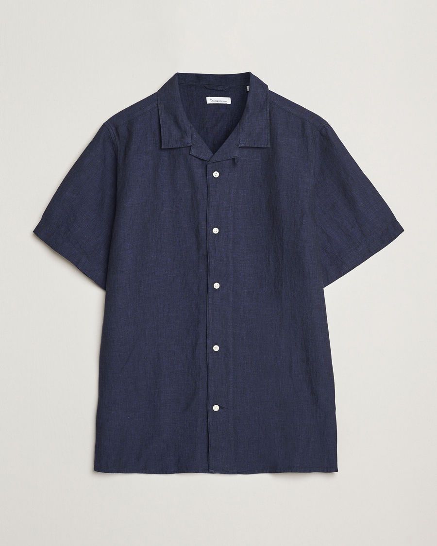 Herren | Hemden | KnowledgeCotton Apparel | Short Sleeve Linen Resort Shirt Total Eclipse