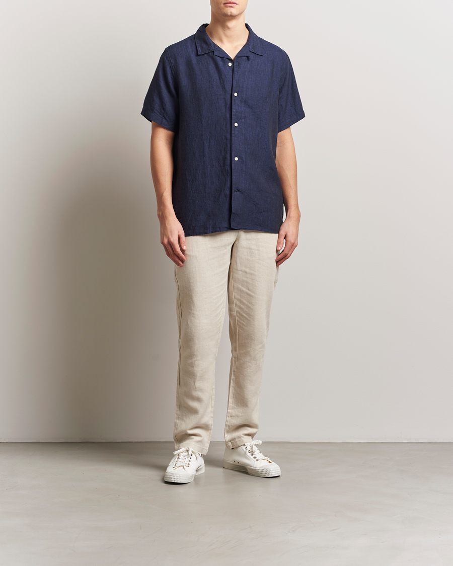 Herren | Hemden | KnowledgeCotton Apparel | Short Sleeve Linen Resort Shirt Total Eclipse