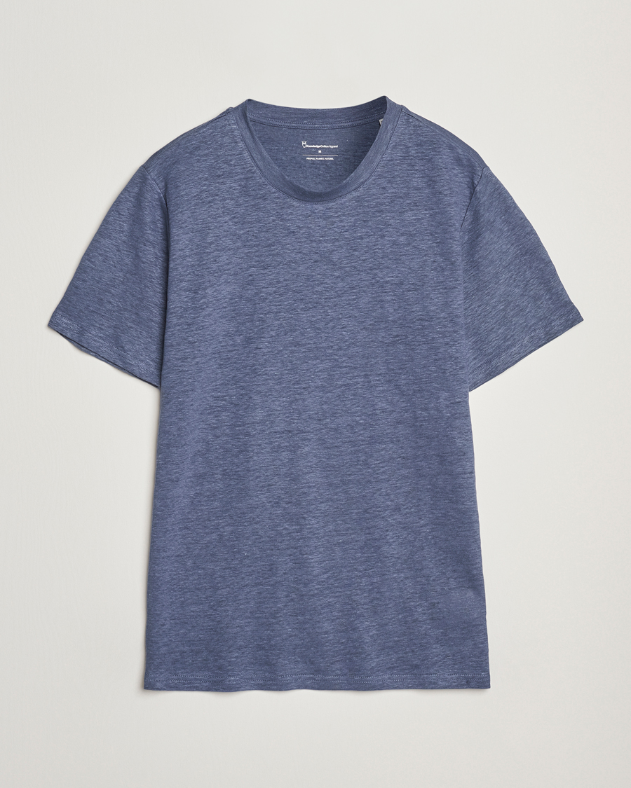 Herren | T-Shirts | KnowledgeCotton Apparel | Organic Linen T-Shirt Vintage Indigo