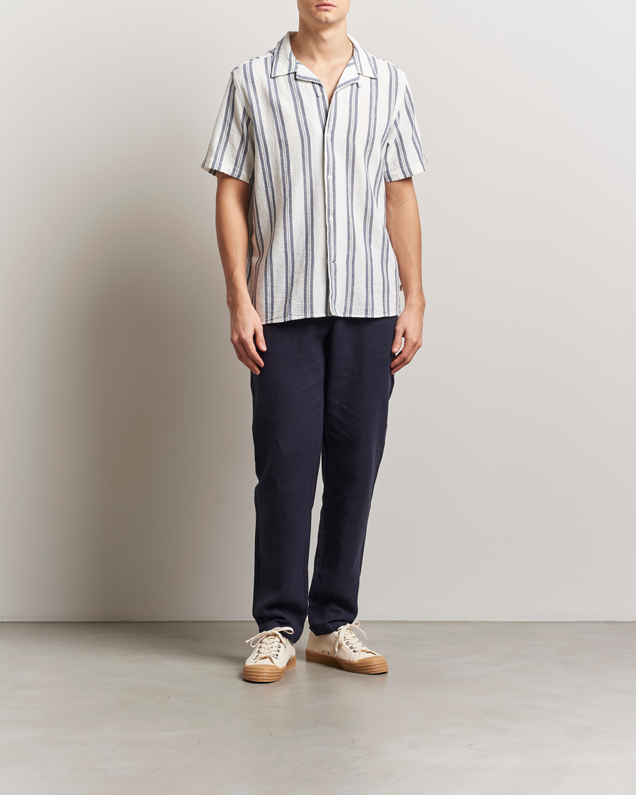 Herren | Hemden | KnowledgeCotton Apparel | Box Short Sleeve Stripe Shirt Blue