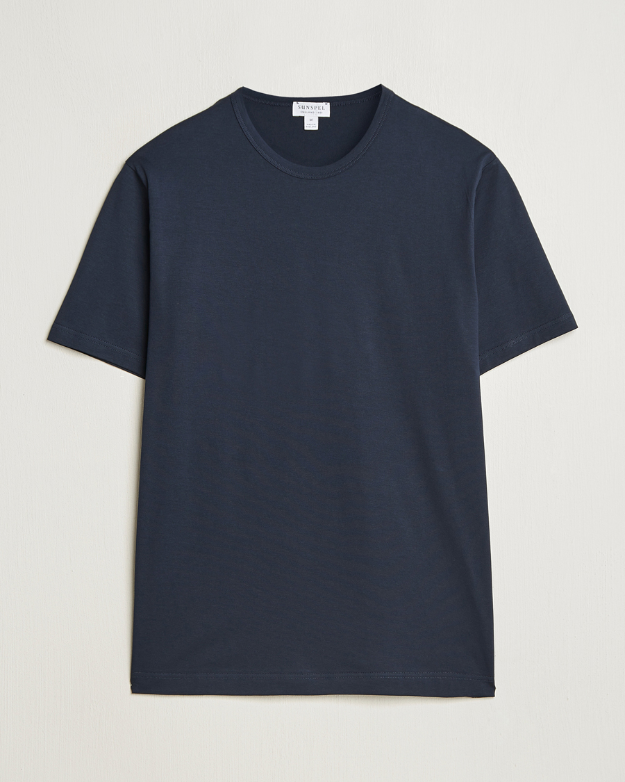 Herren | T-Shirts | Sunspel | Crew Neck Q82 Cotton T-Shirt Midnight Navy