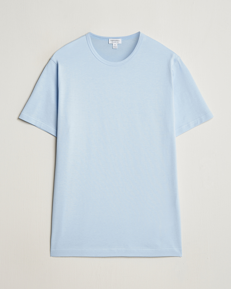 Herren | T-Shirts | Sunspel | Crew Neck Q82 Cotton T-Shirt Blue Mist
