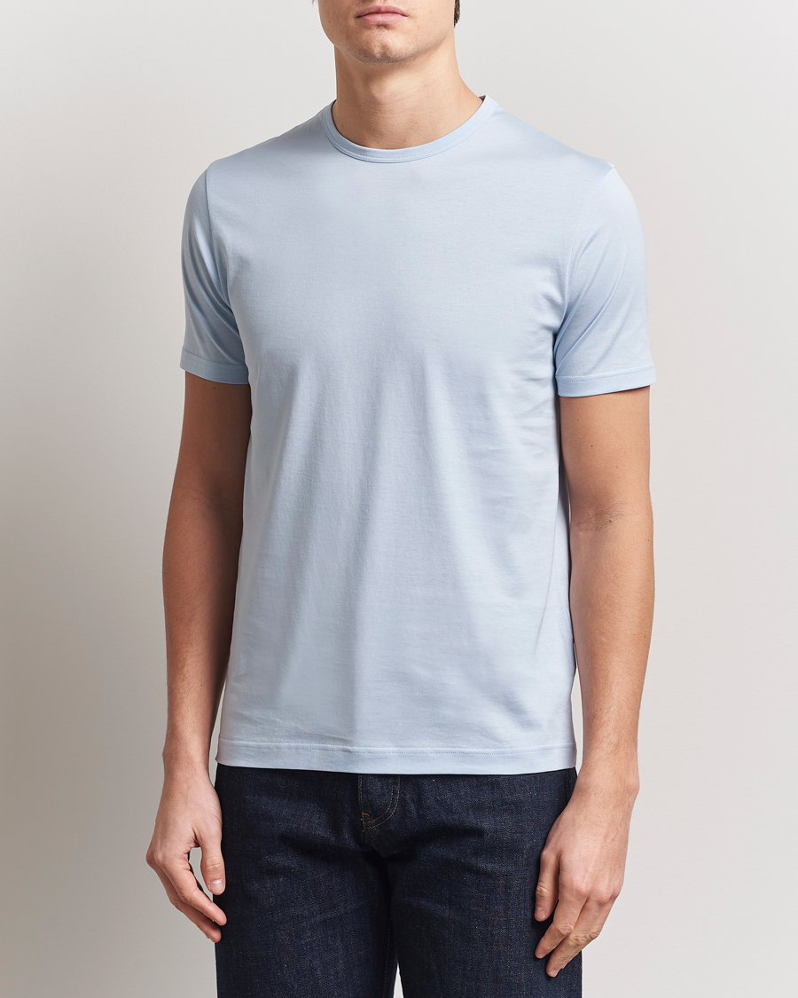 Herren | T-Shirts | Sunspel | Crew Neck Q82 Cotton T-Shirt Blue Mist