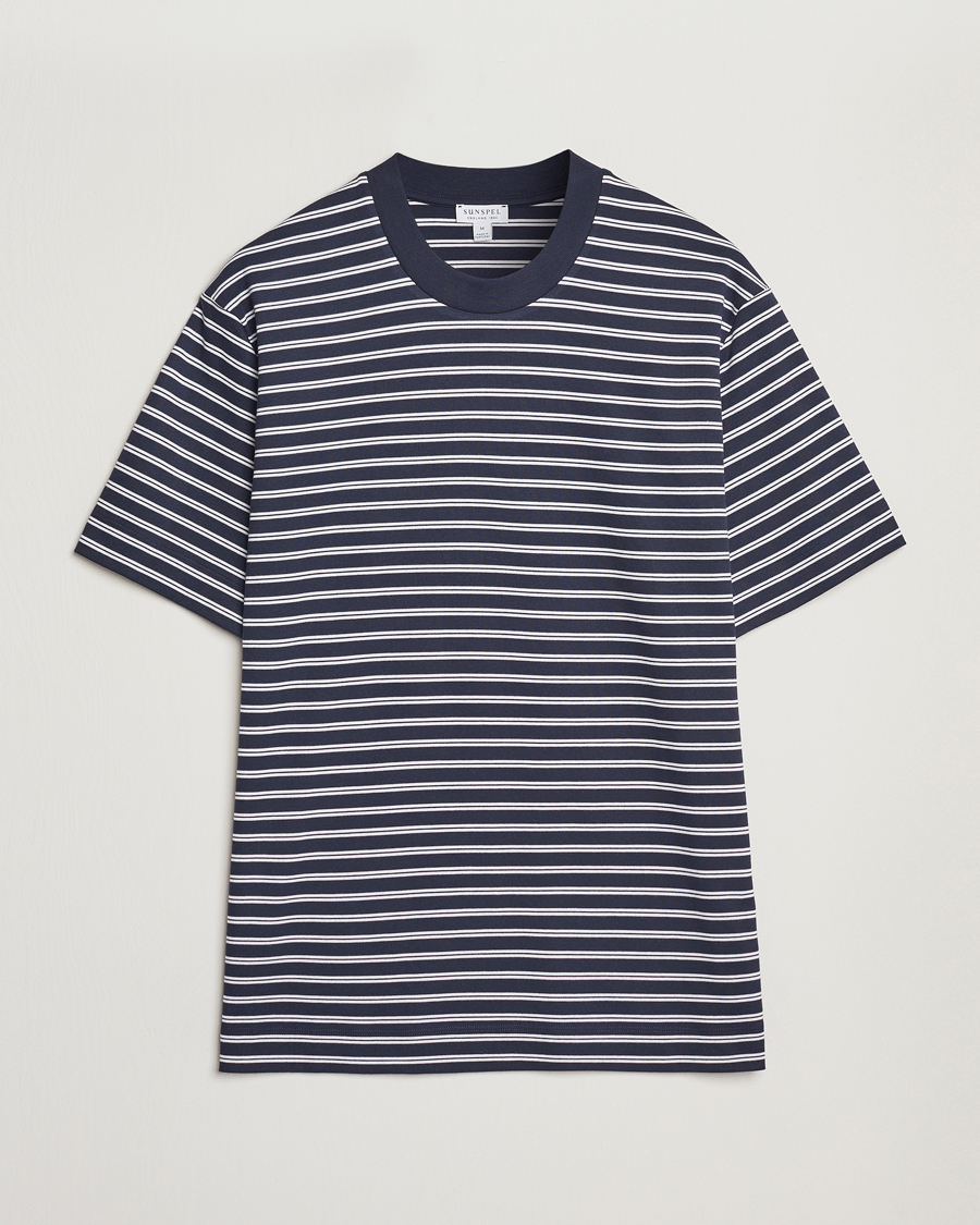 Herren | T-Shirts | Sunspel | Heavy Weight Supima Cotton T-Shirt Navy/White