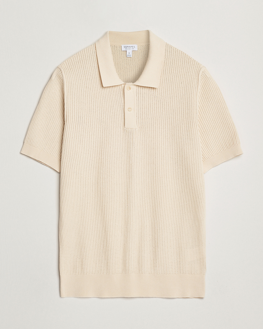 Herren | Poloshirts | Sunspel | Mesh Knit Stitch Polo Ecru