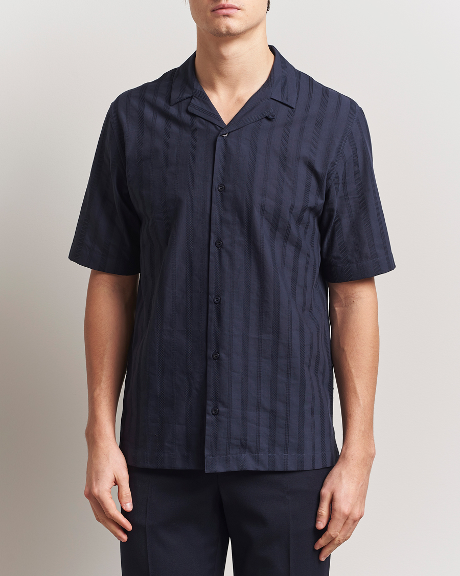 Herren | Hemden | Sunspel | Embroidered Cotton Camp Shirt Navy