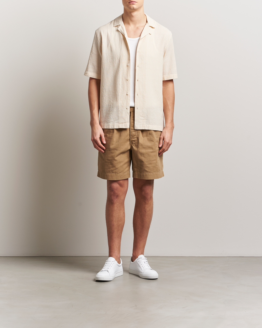 Herren | Hemden | Sunspel | Loose Weave Check Cotton Camp Shirt Ecru