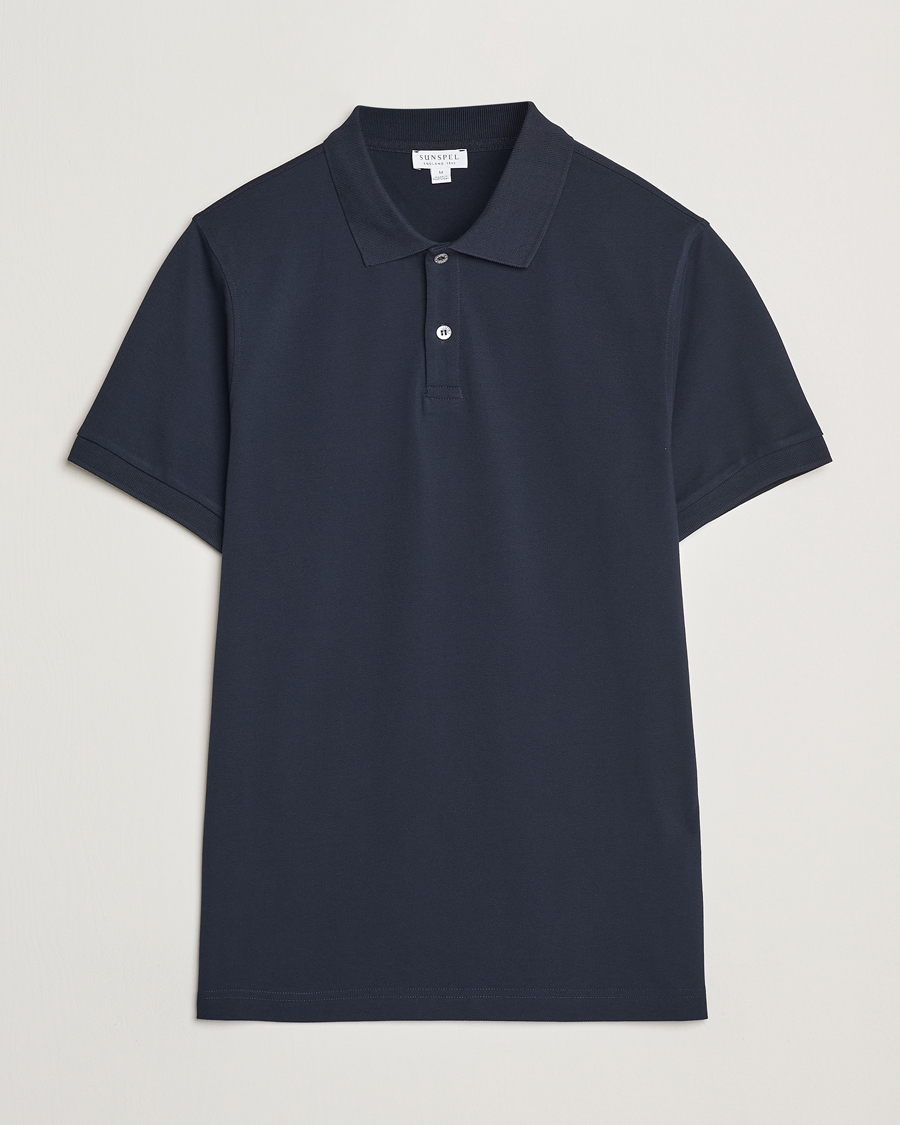 Herren | Poloshirts | Sunspel | Supima Cotton Short Sleeve Pique Polo Midnight Navy
