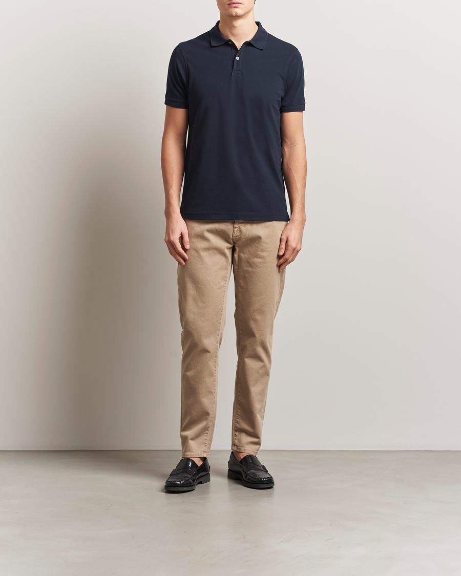 Herren | Poloshirts | Sunspel | Supima Cotton Short Sleeve Pique Polo Midnight Navy