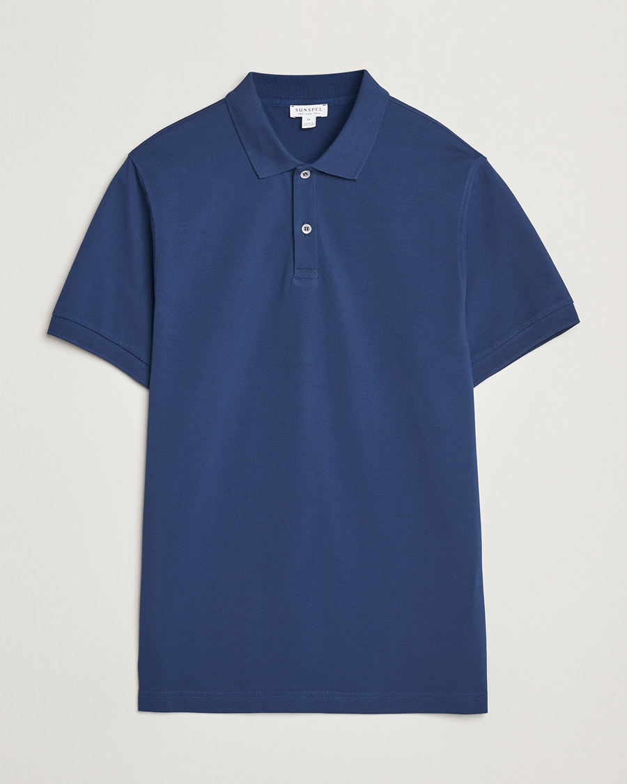 Herren | Poloshirts | Sunspel | Supima Cotton Short Sleeve Pique Polo Ink Blue