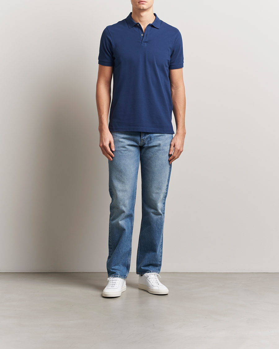 Herren | Poloshirts | Sunspel | Supima Cotton Short Sleeve Pique Polo Ink Blue