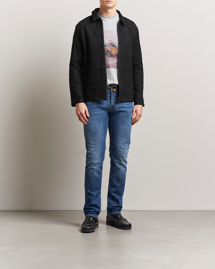 Herren | Jeans | Jacob Cohën | Bard Slim Fit Denim/Linen Jeans Mid Blue