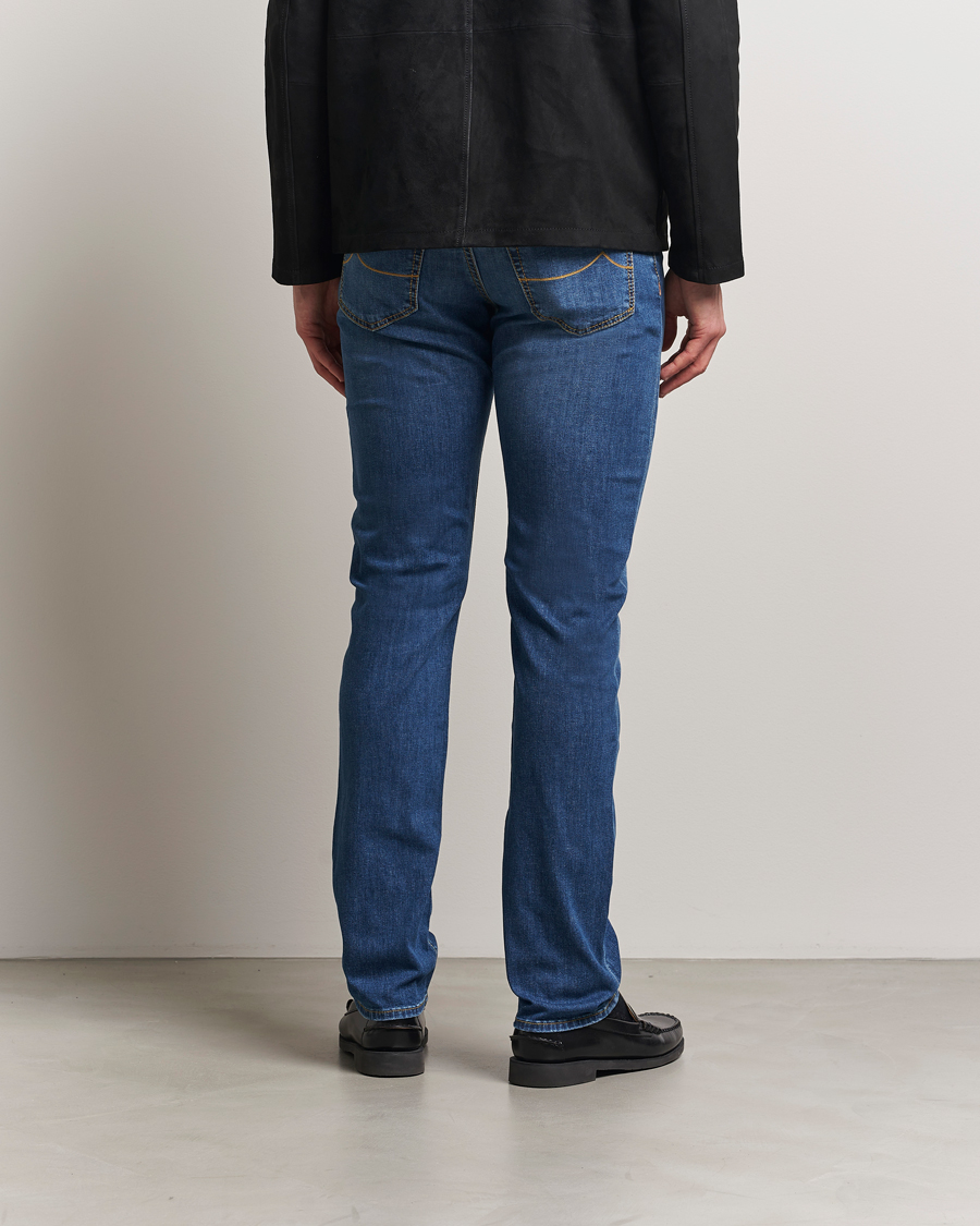 Herren | Jeans | Jacob Cohën | Bard Slim Fit Denim/Linen Jeans Mid Blue