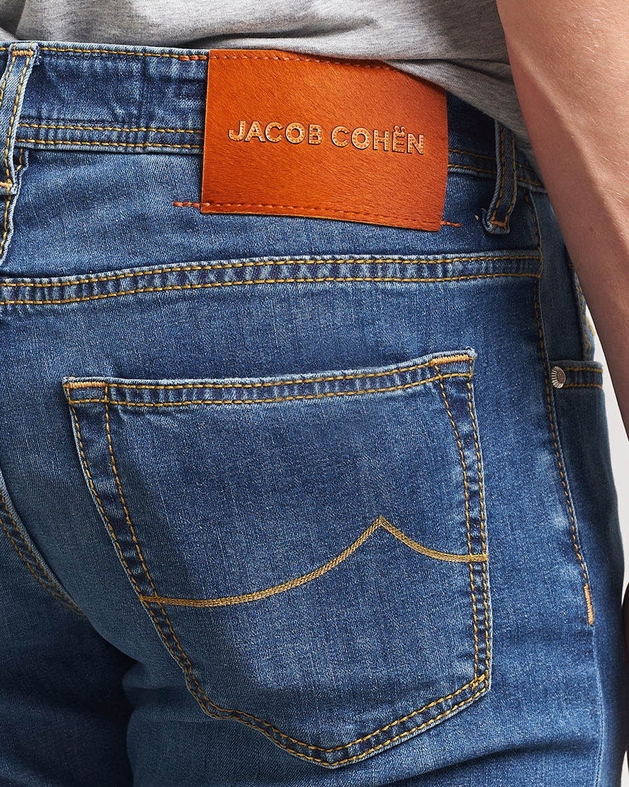Herren | Jeans | Jacob Cohën | Bard Slim Fit Denim/Linen Jeans Mid Blue