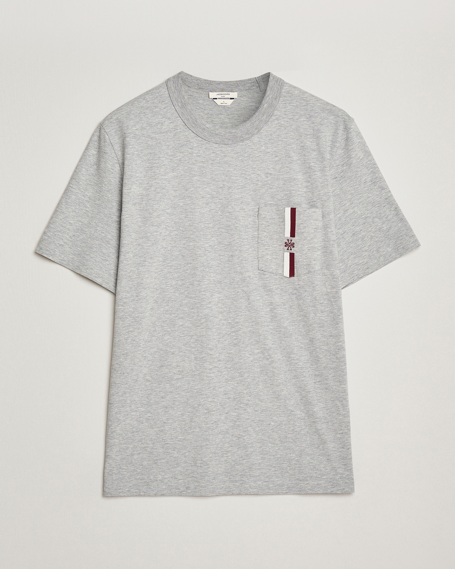 Herren | T-Shirts | Jacob Cohën | Cotton Stripe Logo Pocket T-Shirt Light Grey