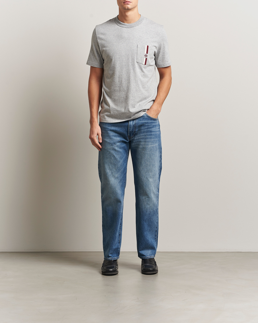 Herren | T-Shirts | Jacob Cohën | Cotton Stripe Logo Pocket T-Shirt Light Grey