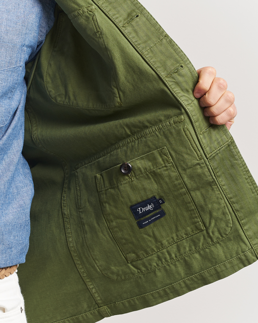 Herren | Jacken | Drake's | Herringbone Jungle Jacket Olive