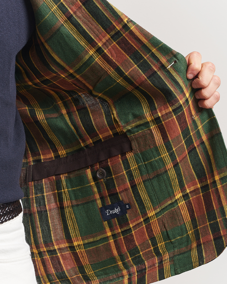 Herren | Sakkos | Drake's | MKI Linen Madras Games Blazer Brown/Green