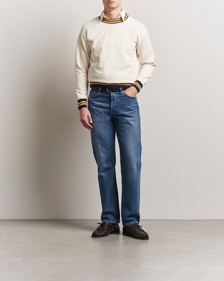 Herren | Pullover | Drake's | Striped Rib Long Sleeve Sweatshirt Ecru/Navy