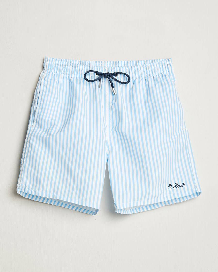 Herren | Badehosen | MC2 Saint Barth | Printed Nylon Swim Shorts Light Blue Stripes