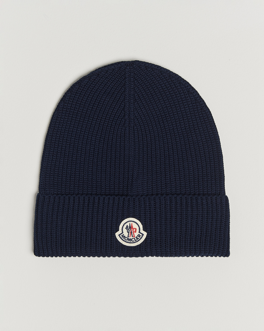 Herren | Moncler Ribbed Wool Beanie Navy | Moncler | Ribbed Wool Beanie Navy